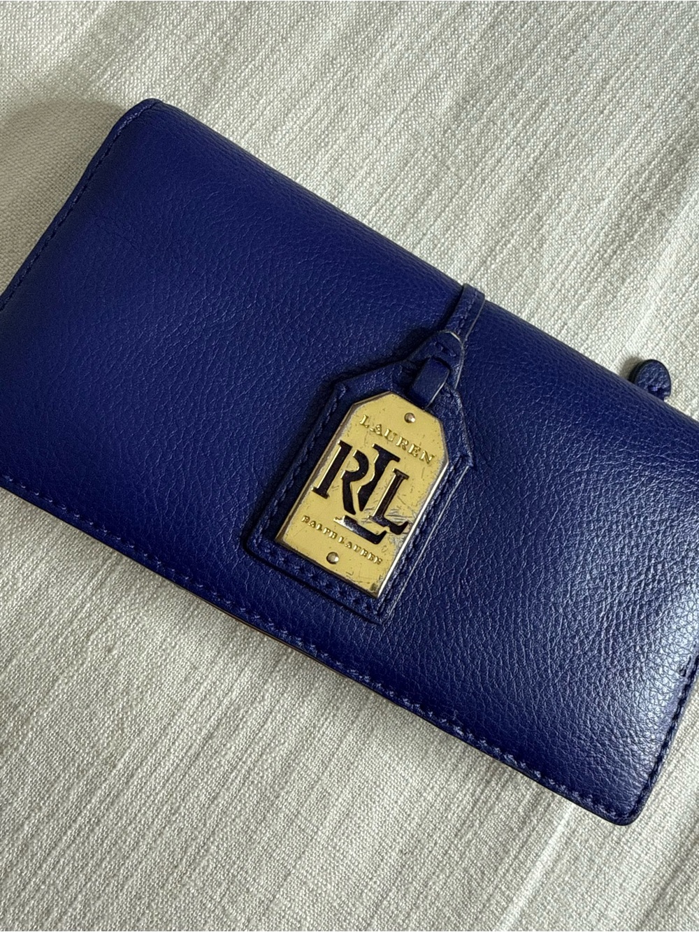 Lauren Ralph Lauren Deep Blue Leather Wallet with Gold RL Tag